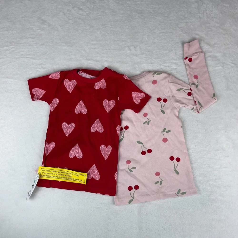 Carter's Just One You Two Pj Tops Toddler Girls 4T Pink Red Cherries and Hearts